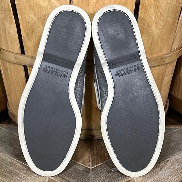 Sperry A/O 2-Eye Washed Flecked Pebbled Gray Red Leather Boat Shoes Mens Size 7 - Picture 10 of 11